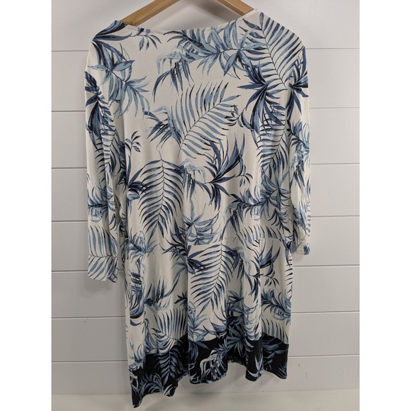 J. Jill Womens Tropical Empire Waist Tunic L White/Blue 3/4 Sleeve Comfy Stretch - Picture 5 of 12